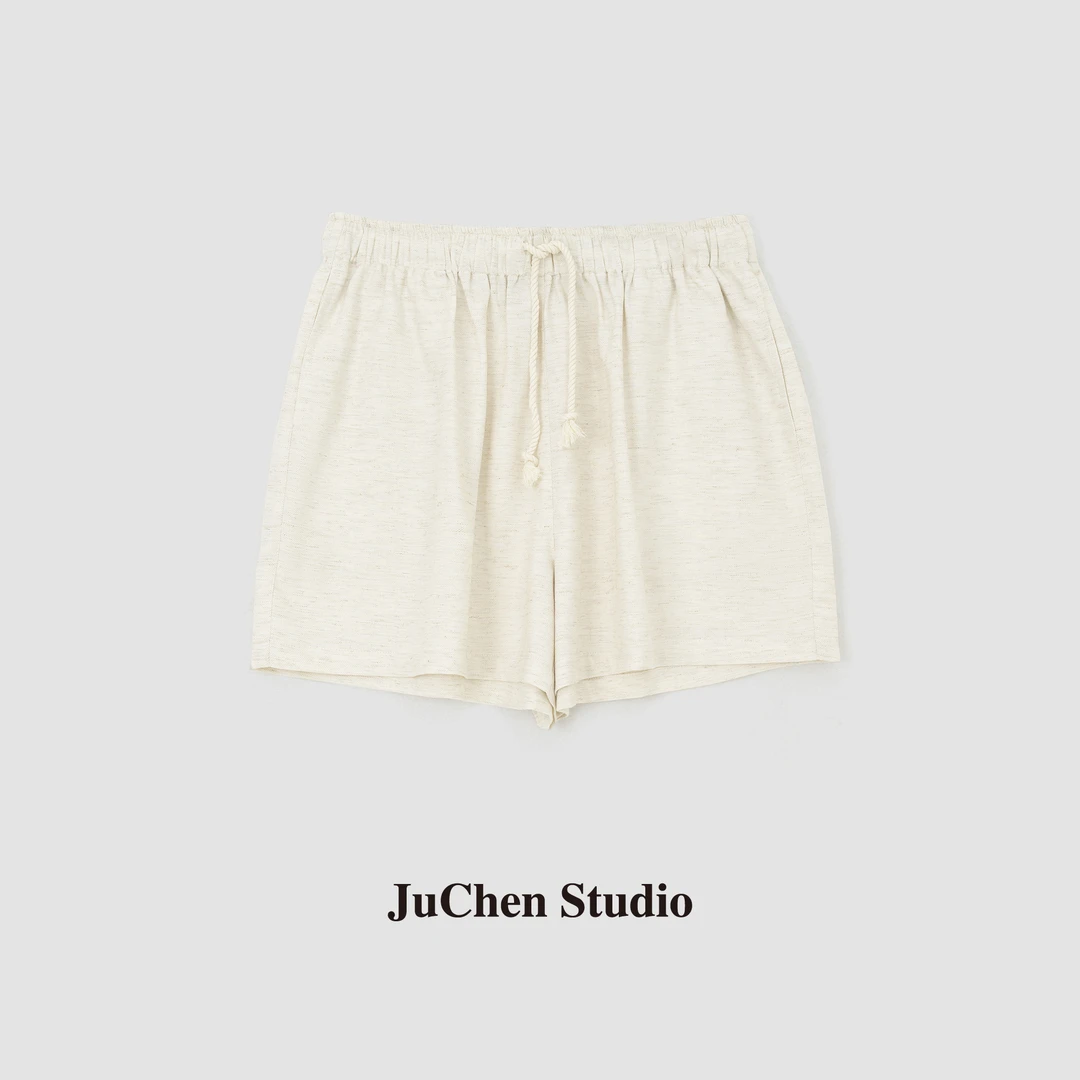 “在夏日散步”法式度假风麻料松紧腰宽松短裤 SS123426
