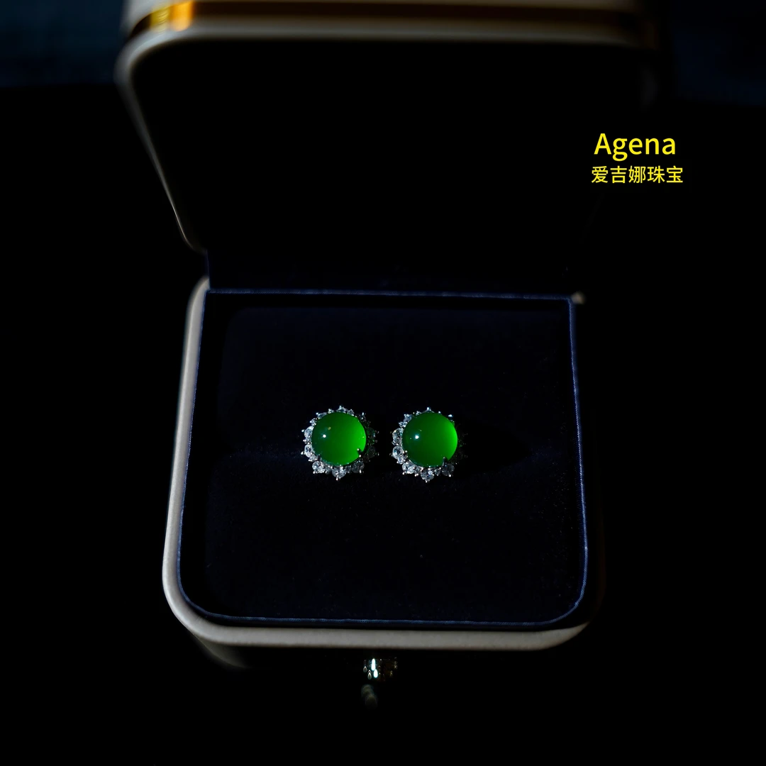 天然马料绿玉髓s925银镶满绿蛋面爆款时尚百搭轻奢珠宝欧若风耳饰