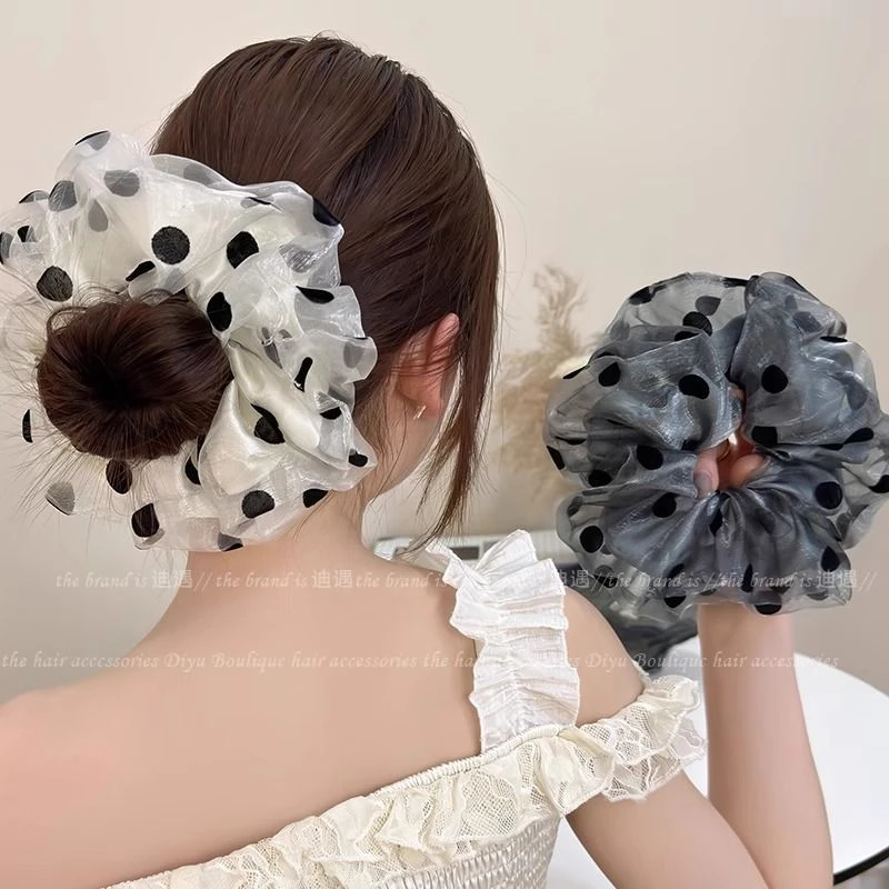 波点超大号大肠发圈韩系头花丸子头高级感头绳2025新款扎头发发绳