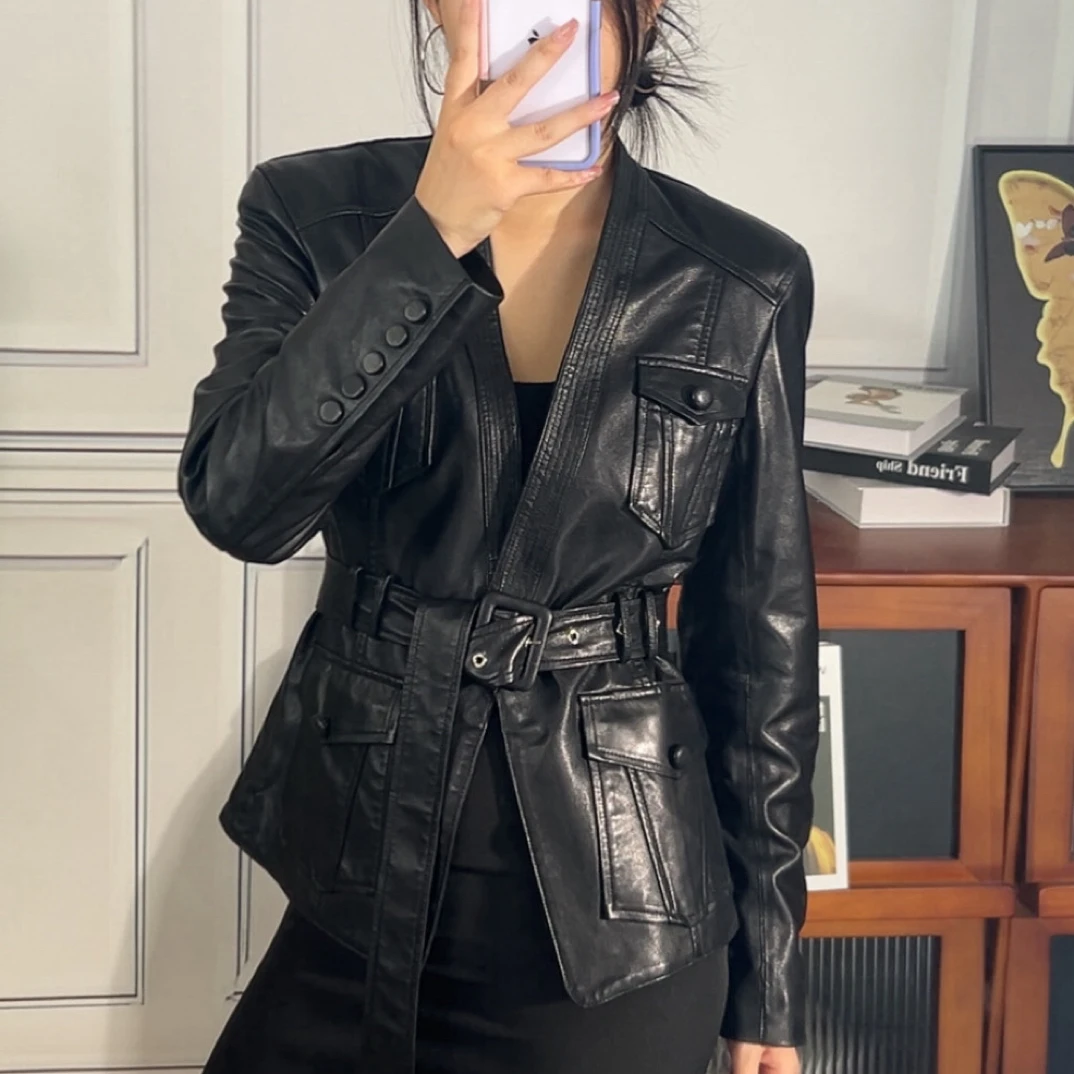 网红巴e曼同款头层全植糅油蜡绵羊皮气质女人外套真皮新款2025