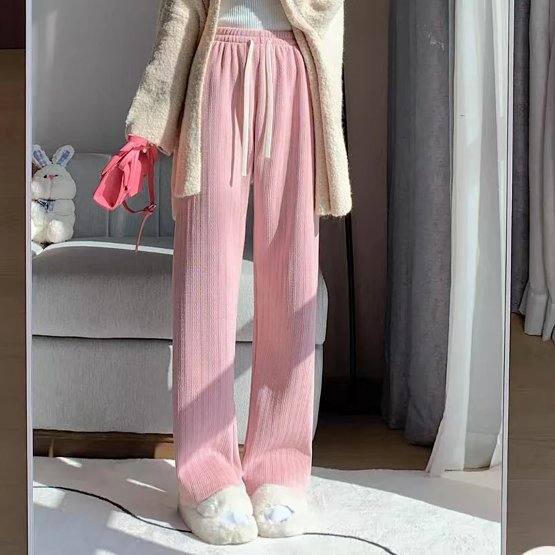 春秋直筒阔腿裤休闲减龄卫裤女士休闲百搭加绒保暖显瘦遮肉1F529