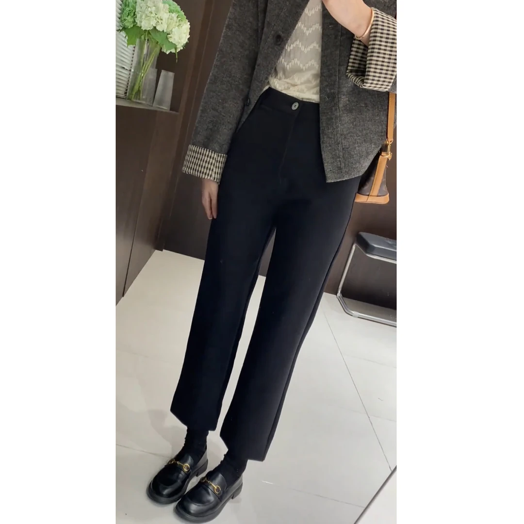 艾塔莉秋季女显瘦直筒休闲裤高腰气质通勤风百搭西装裤九分烟管裤