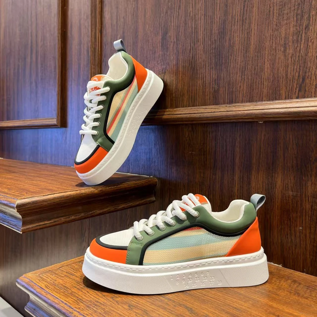 男鞋2025春夏季网面透气百搭拼色休闲板鞋低帮软底舒适系带潮男鞋
