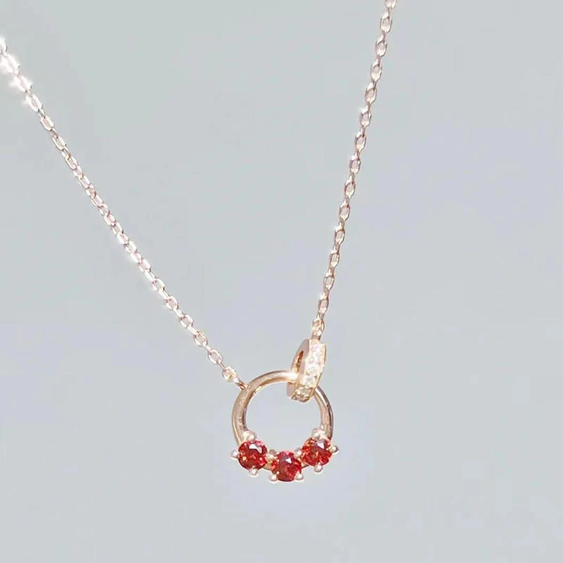 坠链均925银 环环相扣石榴红项链女百搭轻奢小众设计感高级锁骨链