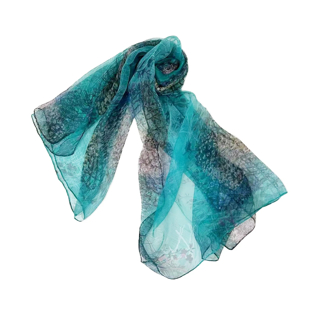 （蓝色布鲁斯）杭州桑蚕丝丝巾东风纱薄款女士