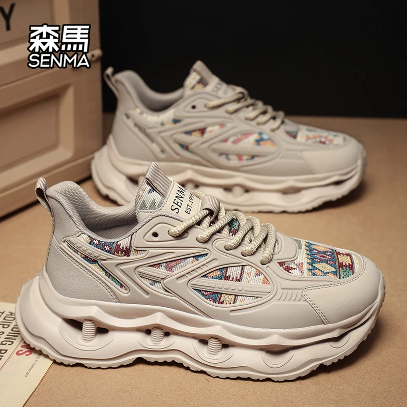 SENMA/森马男鞋2025新款夏季厚底增高男士老爹鞋国潮透气运动潮鞋