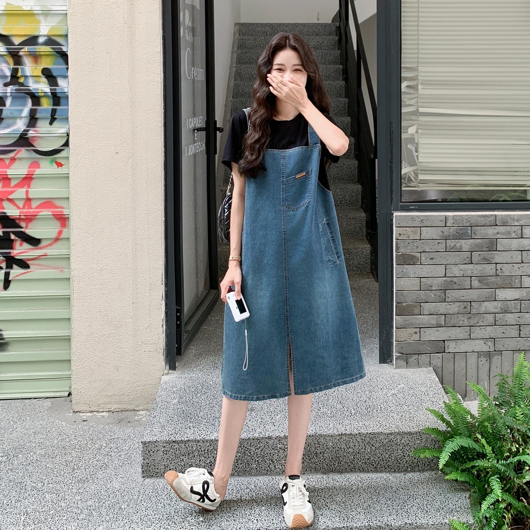 今年流行爆款高级感巨好看大方得体学院风减龄小个子背带裙假两件