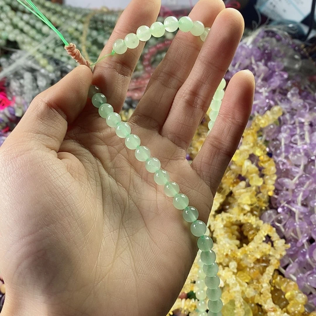 玛瑙/玉髓珠宝半成品未镶嵌一条天然6mm绿东岭玉圆珠