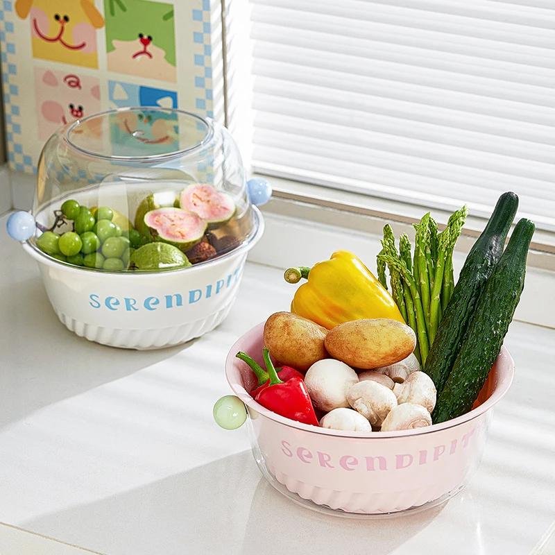 多巴胺水果盘客厅家用新款大容量果盘果盆双层水果盆洗菜盆沥水篮