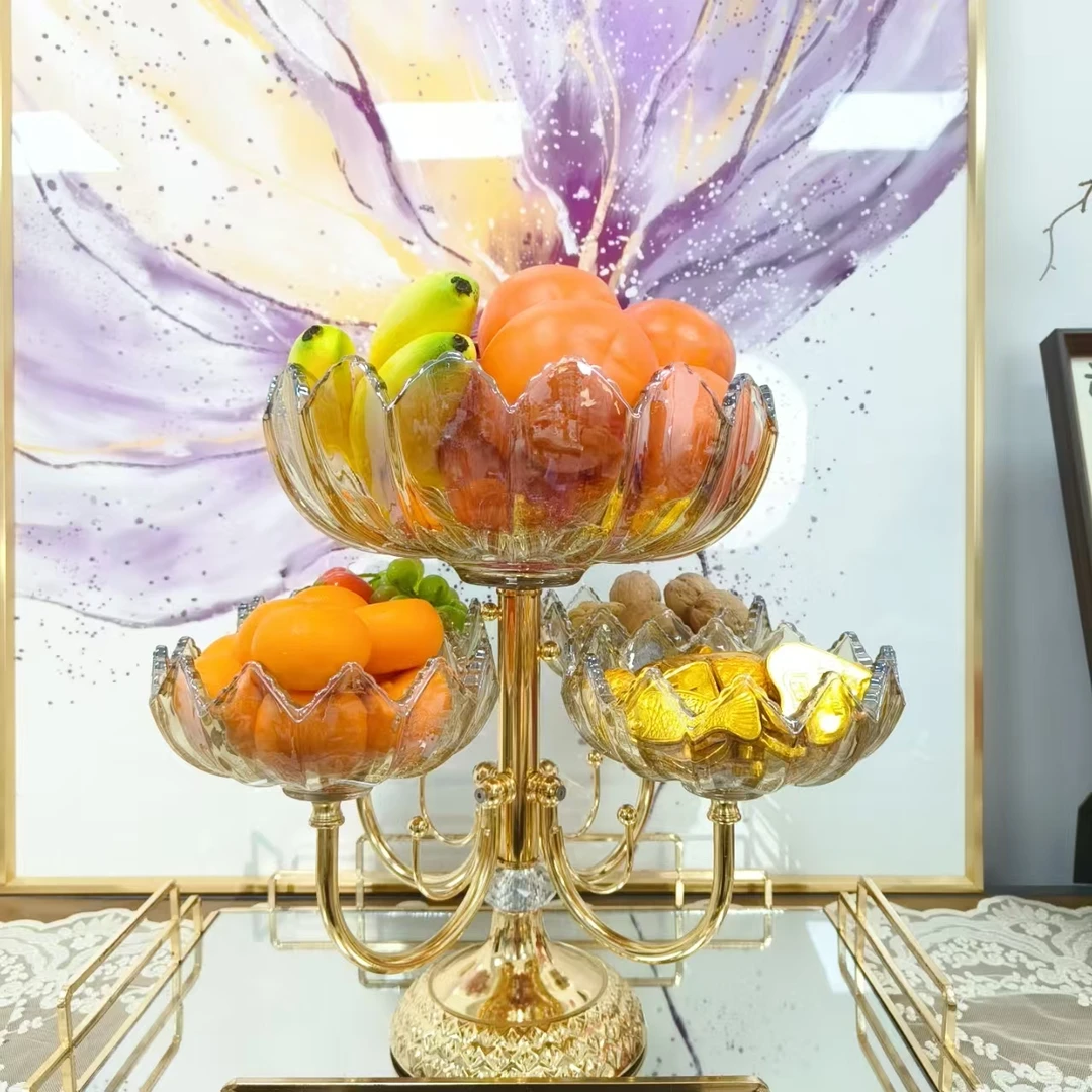 水果盘客厅玻璃多层水果盘家用客厅茶几入户门玄关摆件电视旁边