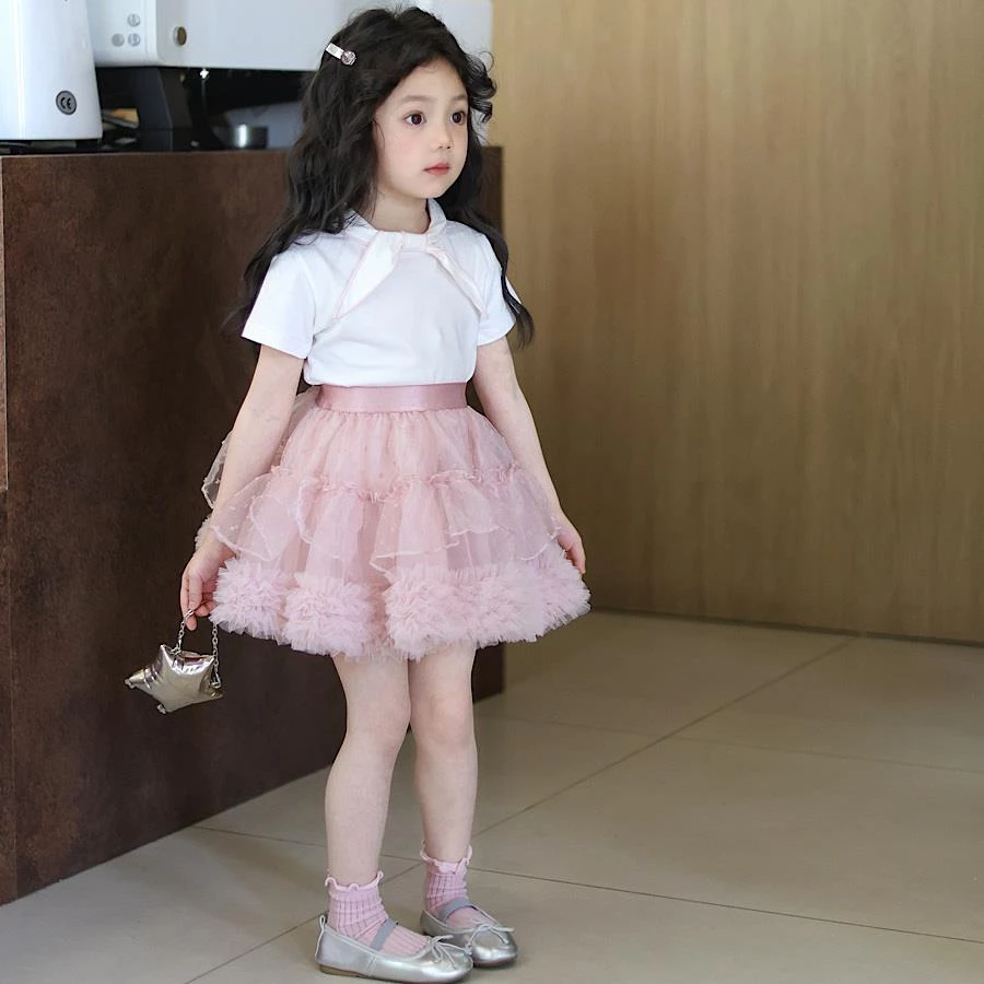 女童夏季粉色蓬蓬裙网纱植绒半身裙儿童蛋糕裙tutu裙洋气公主短裙