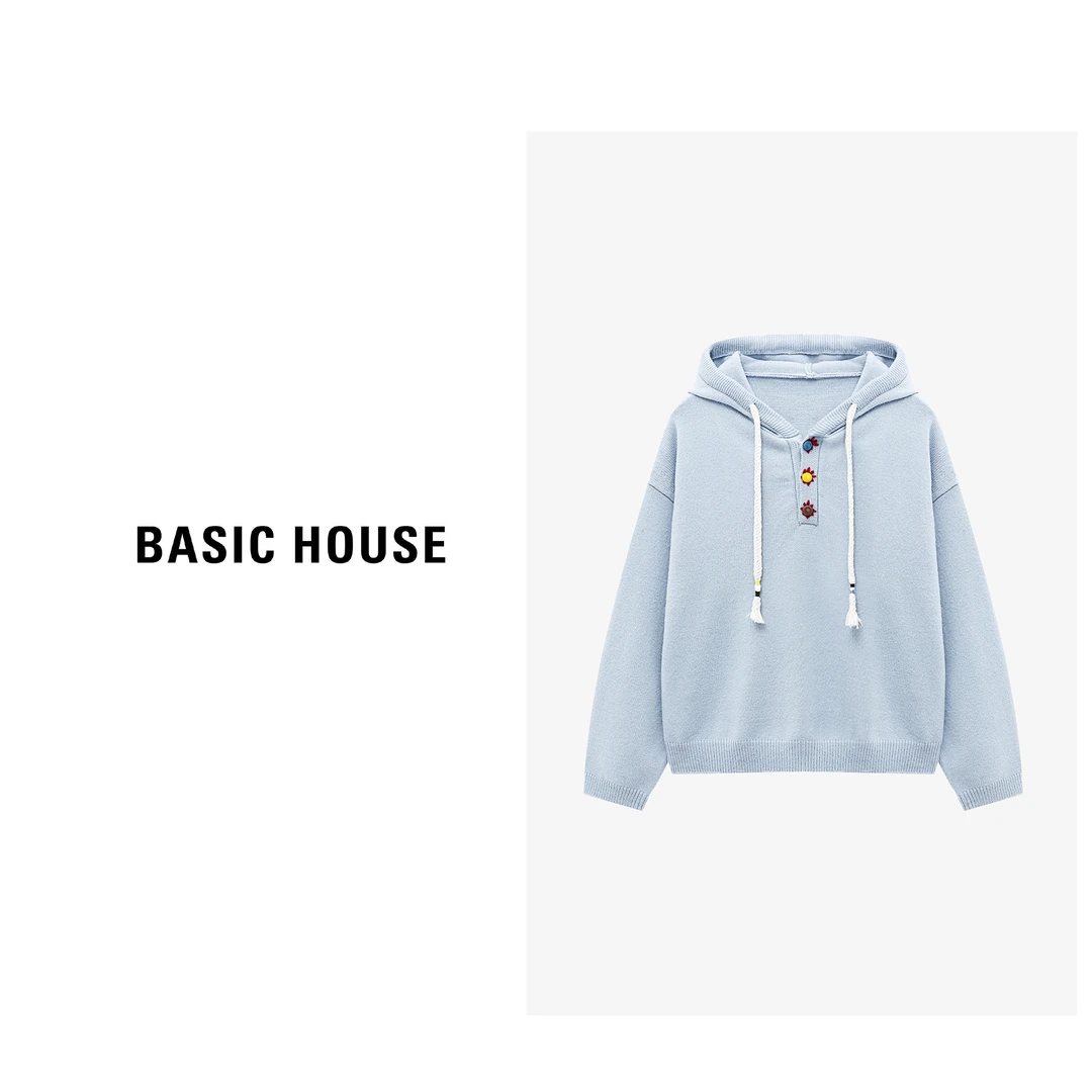 Basic House/百家好长袖时尚休闲连帽宽松秋冬毛衣-B0625B5JRB2