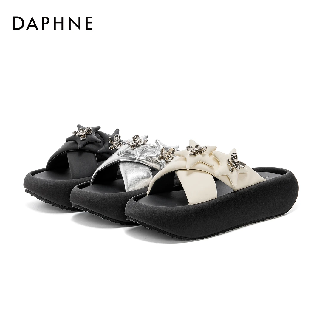 达芙妮2025年休闲防滑舒适夏季一字拖凉拖鞋时尚外穿小众厚底拖鞋