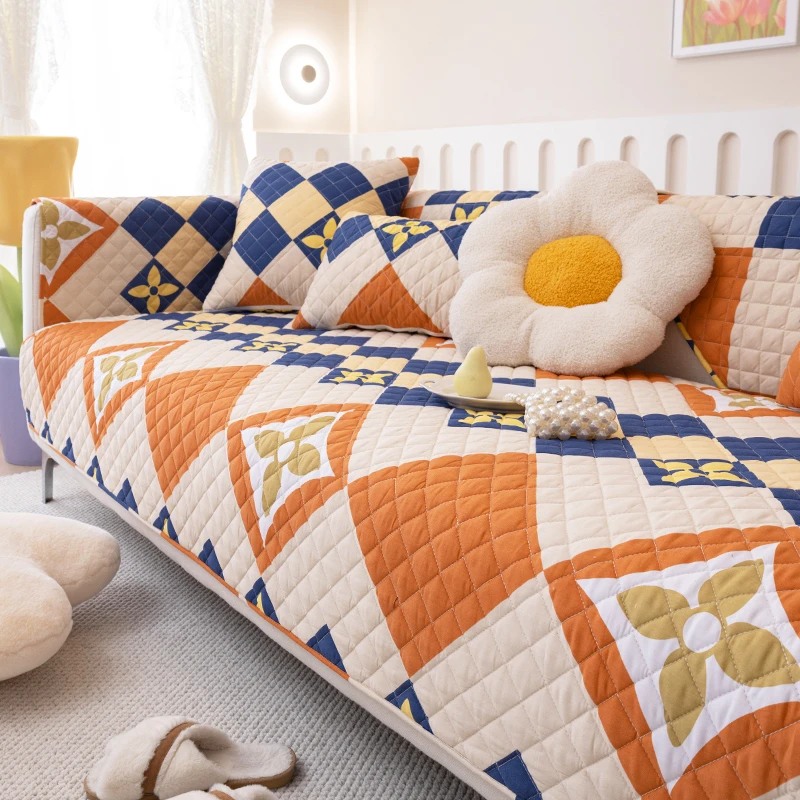 拼色菱形加厚沙发垫简约现代风格四季通用防刮防滑可机洗