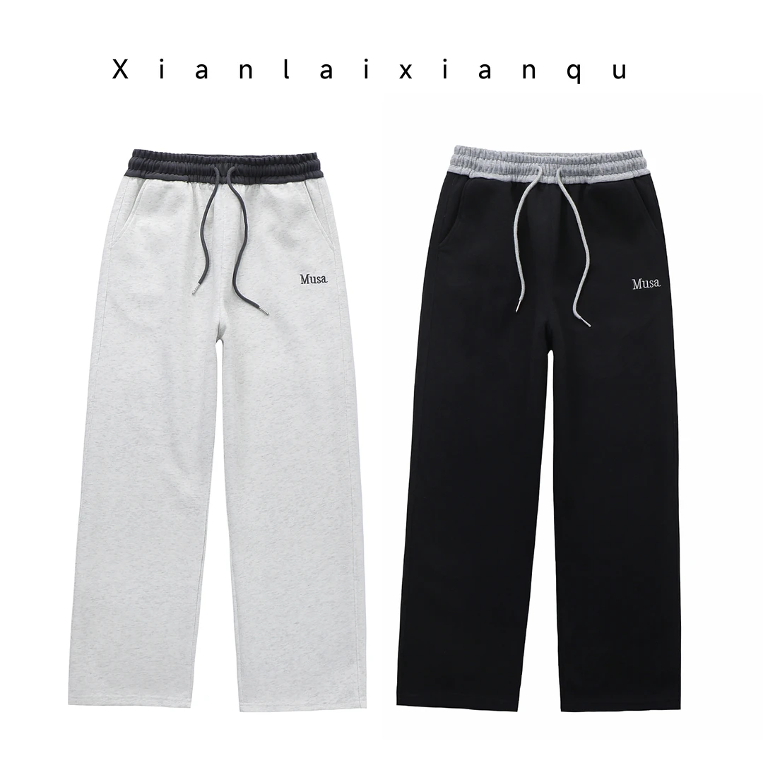 春秋新款宽松休闲高腰显瘦撞色腰头韩版减龄直筒窄版小阔腿裤百搭