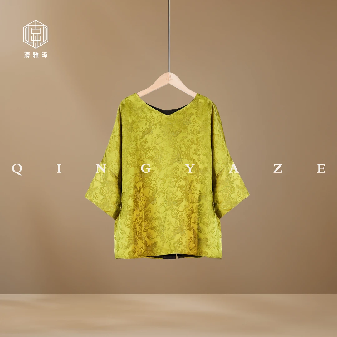 春草绿！前后正反四穿人丝香云纱新中式娃娃上衣！GZ6271