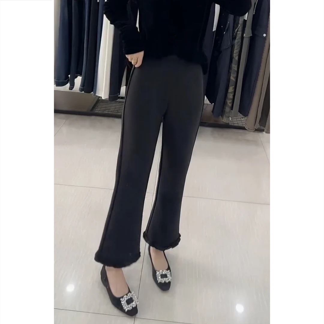 艾塔莉花边微喇裤显瘦休闲裤女时尚百搭秋季新款梨形身材喇叭裤