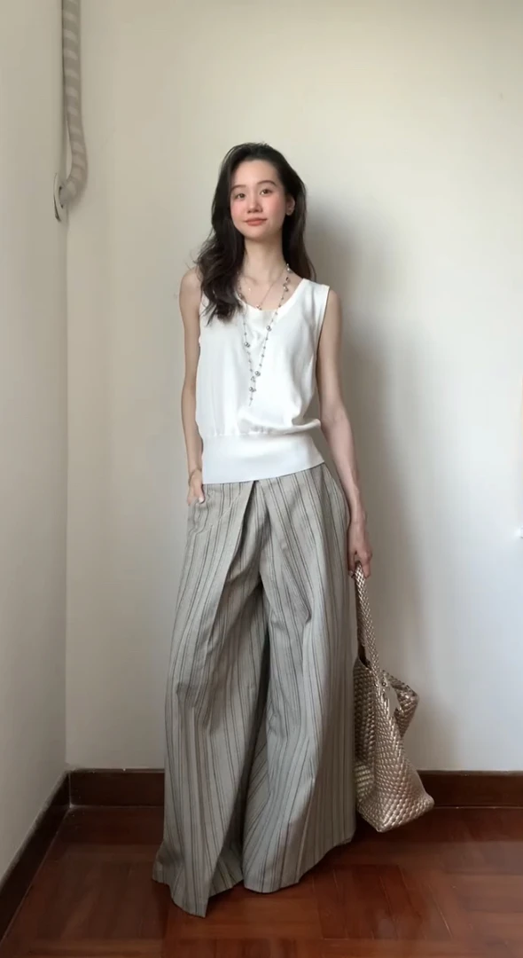 夏季时尚新款韩系高级感洋气衣服女显瘦背心上衣百搭小众阔腿裤