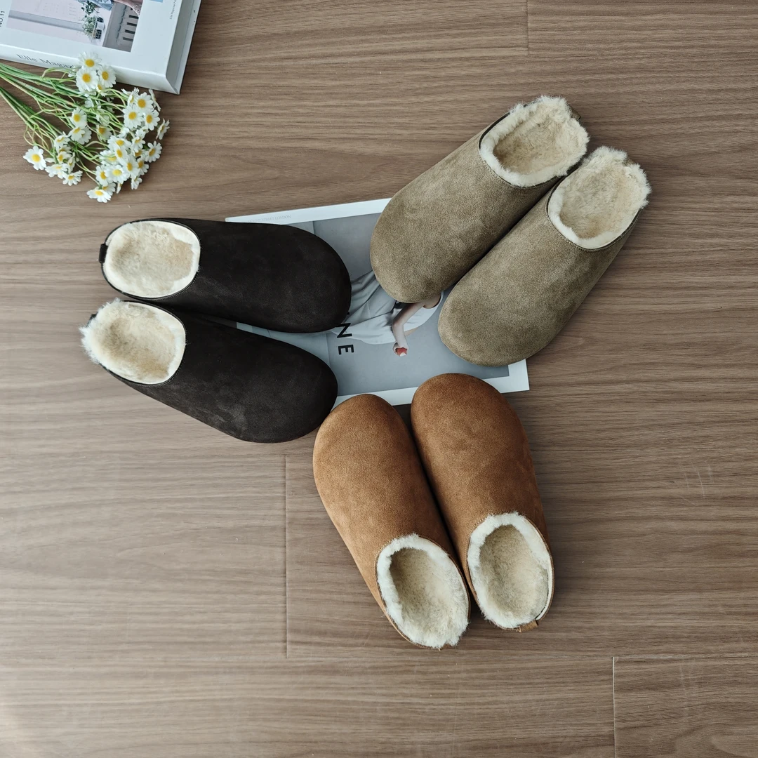真皮软底包头半拖鞋女外穿2025新款百搭厚底加绒懒人勃肯鞋单鞋