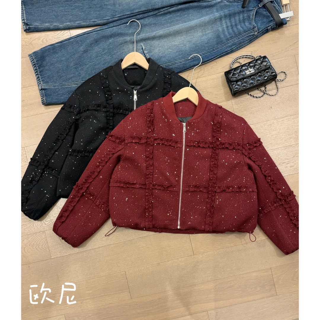欧尼私服 小众设计款复古高级感波点花边百搭简约羽绒服2412B6082