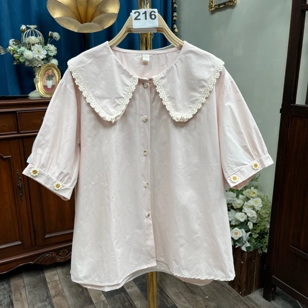 200-299号 小清新娃娃领温柔色系短袖夏装新款夏季衬衫女甜妹2025