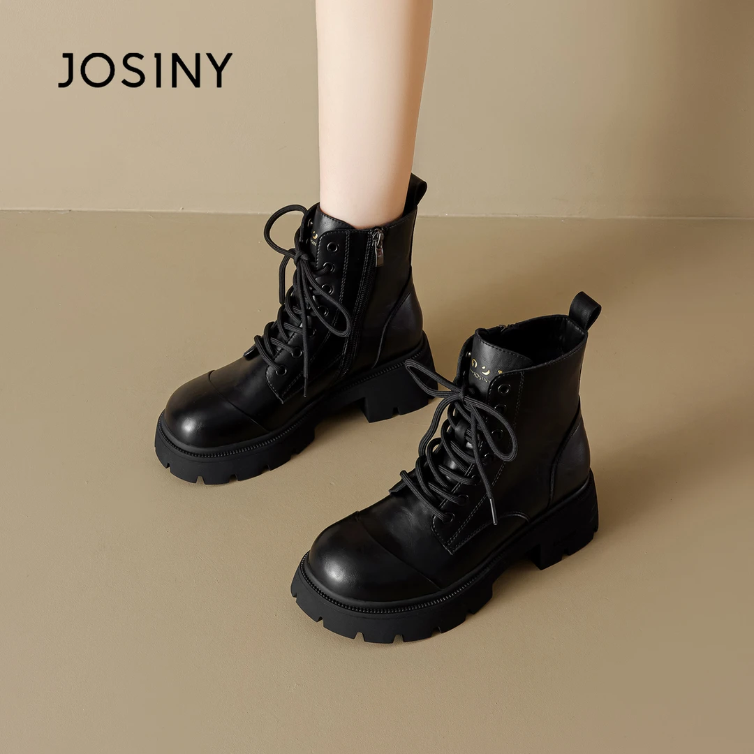 卓诗尼黑色马丁靴女款2025秋季新款女鞋小个子爆款厚底英伦风短靴