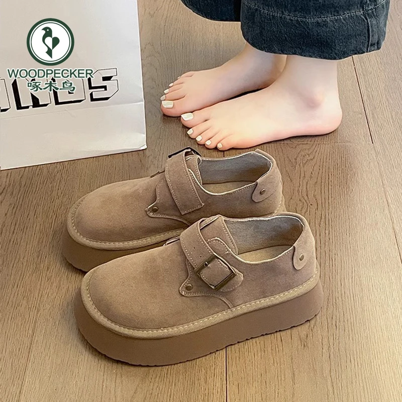 啄木鸟厚底增高勃肯鞋女2025新款一脚蹬复古懒人豆豆鞋博肯鞋单鞋