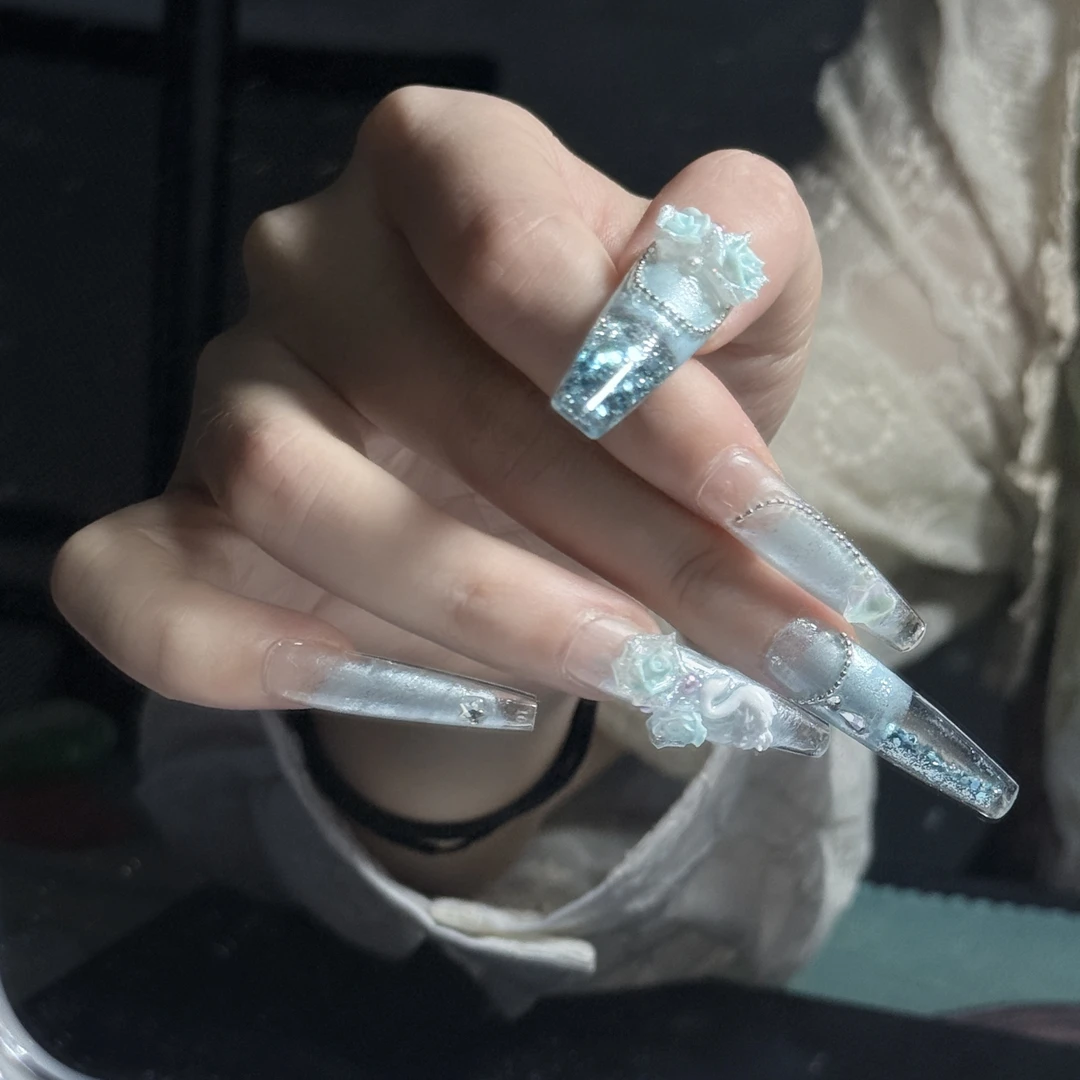 【流沙美甲对对碰】纯手绘高级定制手绘雕花纯手工穿戴甲雕花