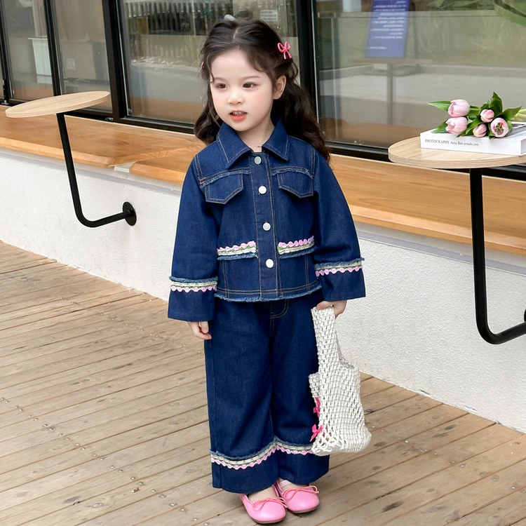 女童牛仔套装洋气春装2025新款女宝宝韩版夹克两件套女孩休闲潮服