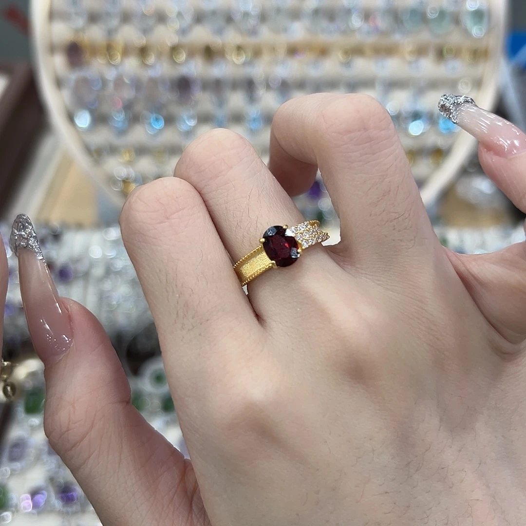 戒指石榴石银S925镶嵌