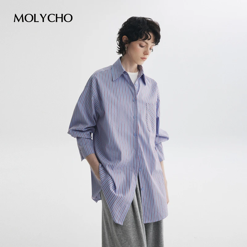 MOLYCHO  |  “经典不过时”复古条纹长袖衬衫/上衣/宽松廓形衬衣