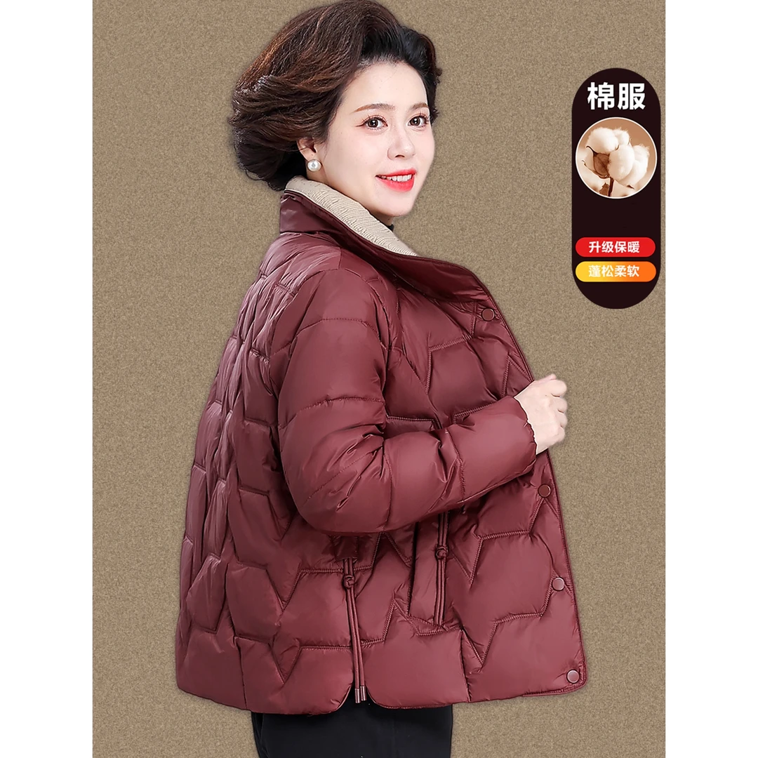 妈妈秋冬棉服洋气棉袄小个子婆婆冬装短款棉衣中老年女装冬季外套