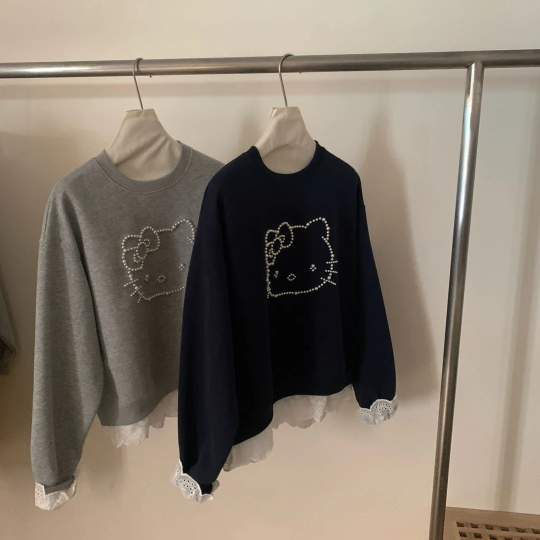 高高2025早春新款珍珠KT短款卫衣