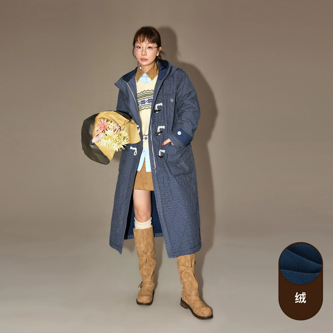 CHUU冬季女装格纹设计菱形穿搭加绒辣妹百搭韩系学院风棉服