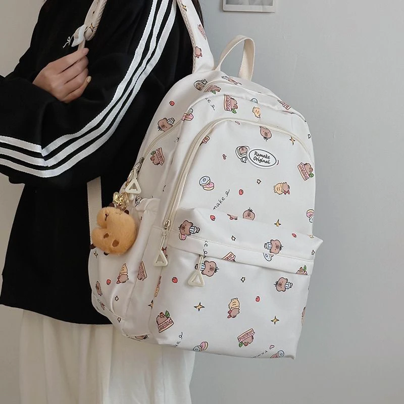 书包ins小众可爱初中生书包大容量卡皮巴拉百搭中学背包双肩包