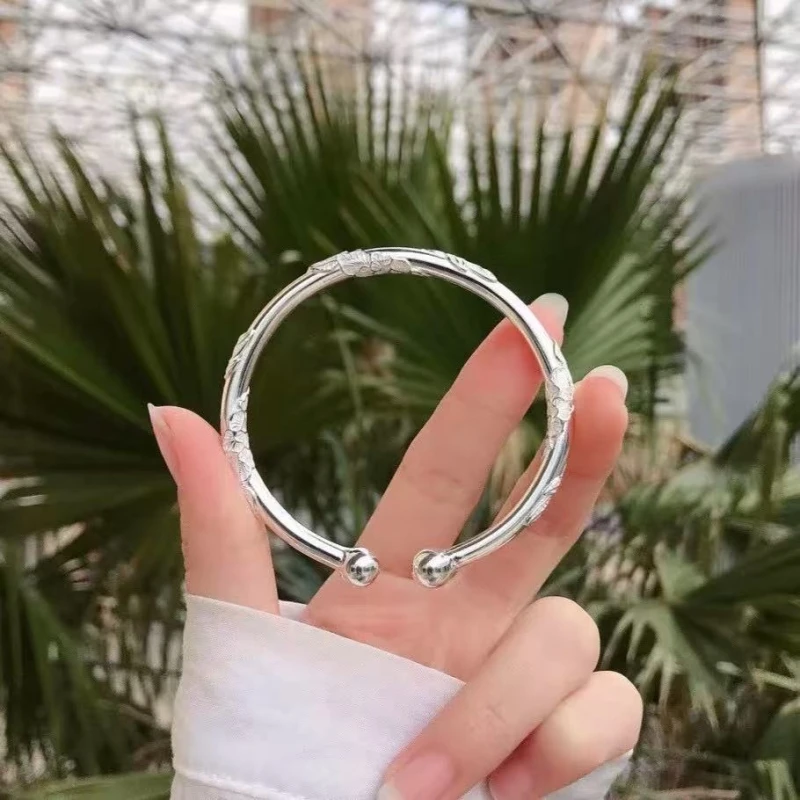 足银手镯4号链接足银999.9苗寨繁花似锦对珠手镯女送女友闺蜜