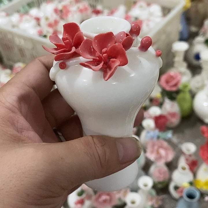 瓷片纯手工陶瓷花摆件瑕
