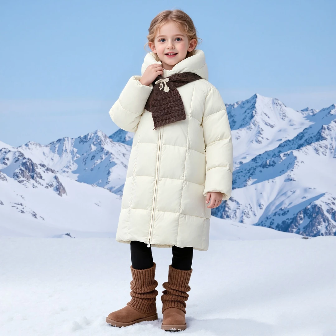 【泰迪珍藏】90绒韩版男女童高领连帽加厚防风抗油污白鸭绒羽绒服