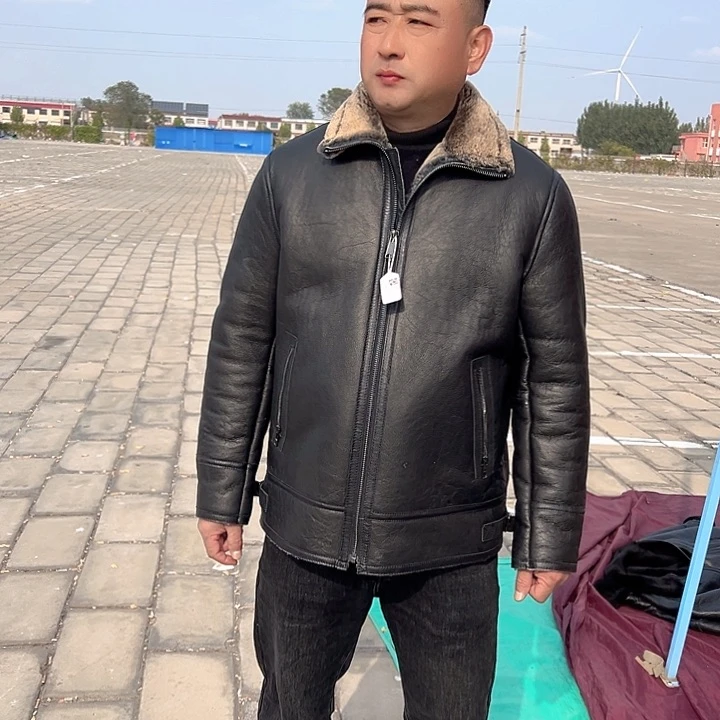 60码黑色重工水洗皮毛一体