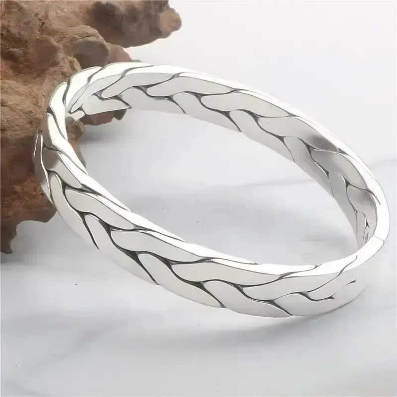 足银手镯麻花编织网手镯足银999清新时尚情人节送女友