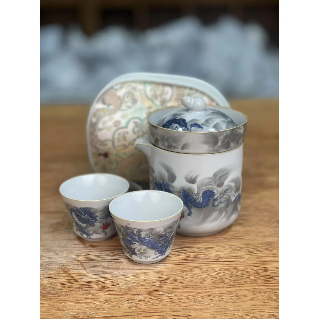 【闪购商品】龙腾四海茶具套装一壶两杯带包包1248