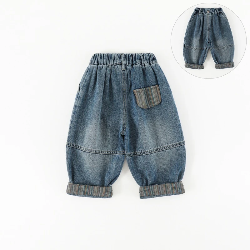 【软牛仔】儿童牛仔裤春秋新款男童长裤童装韩版拼接撞色裤子CK324