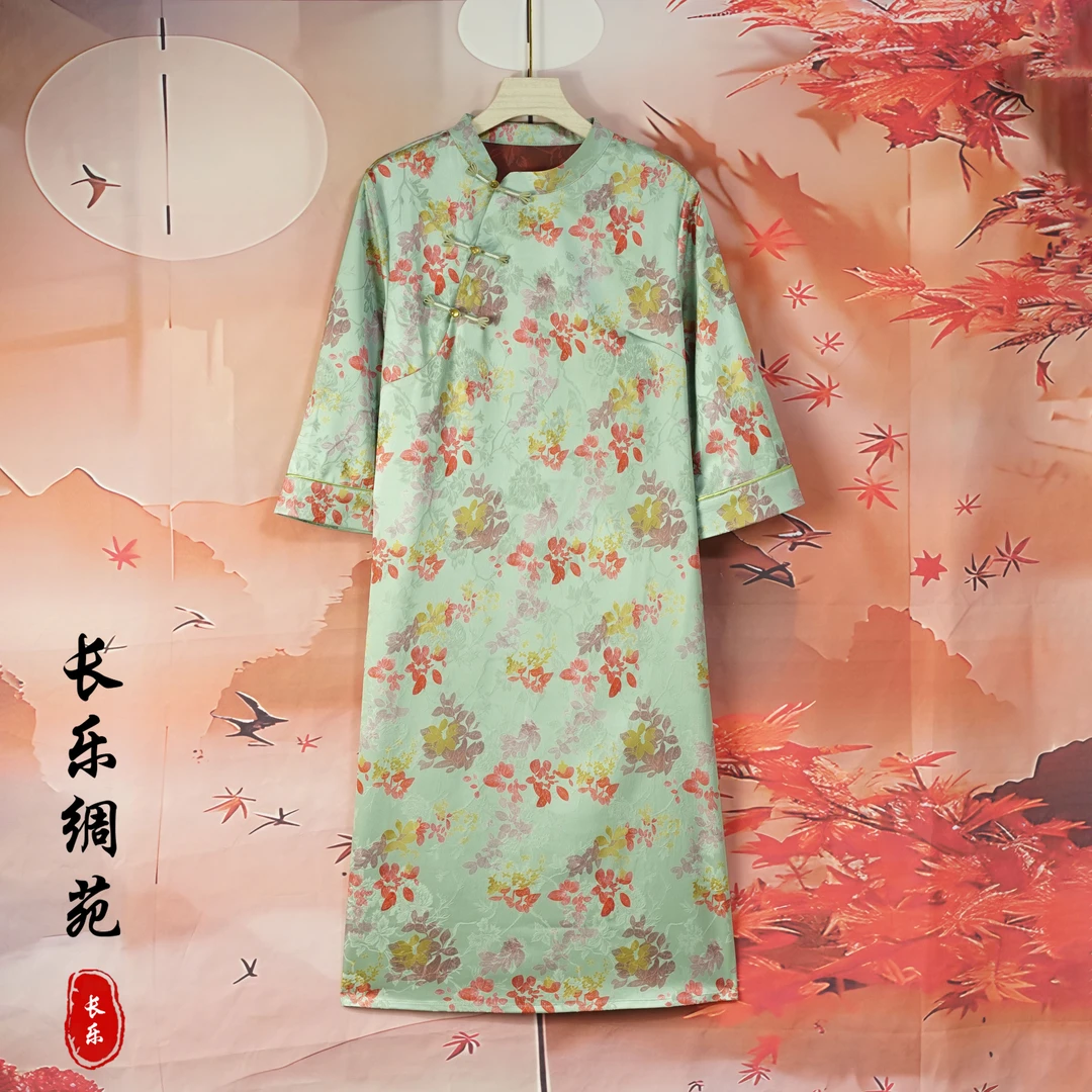 【长乐绸苑】新中式国风休闲松紧腰提花连衣裙（T98）