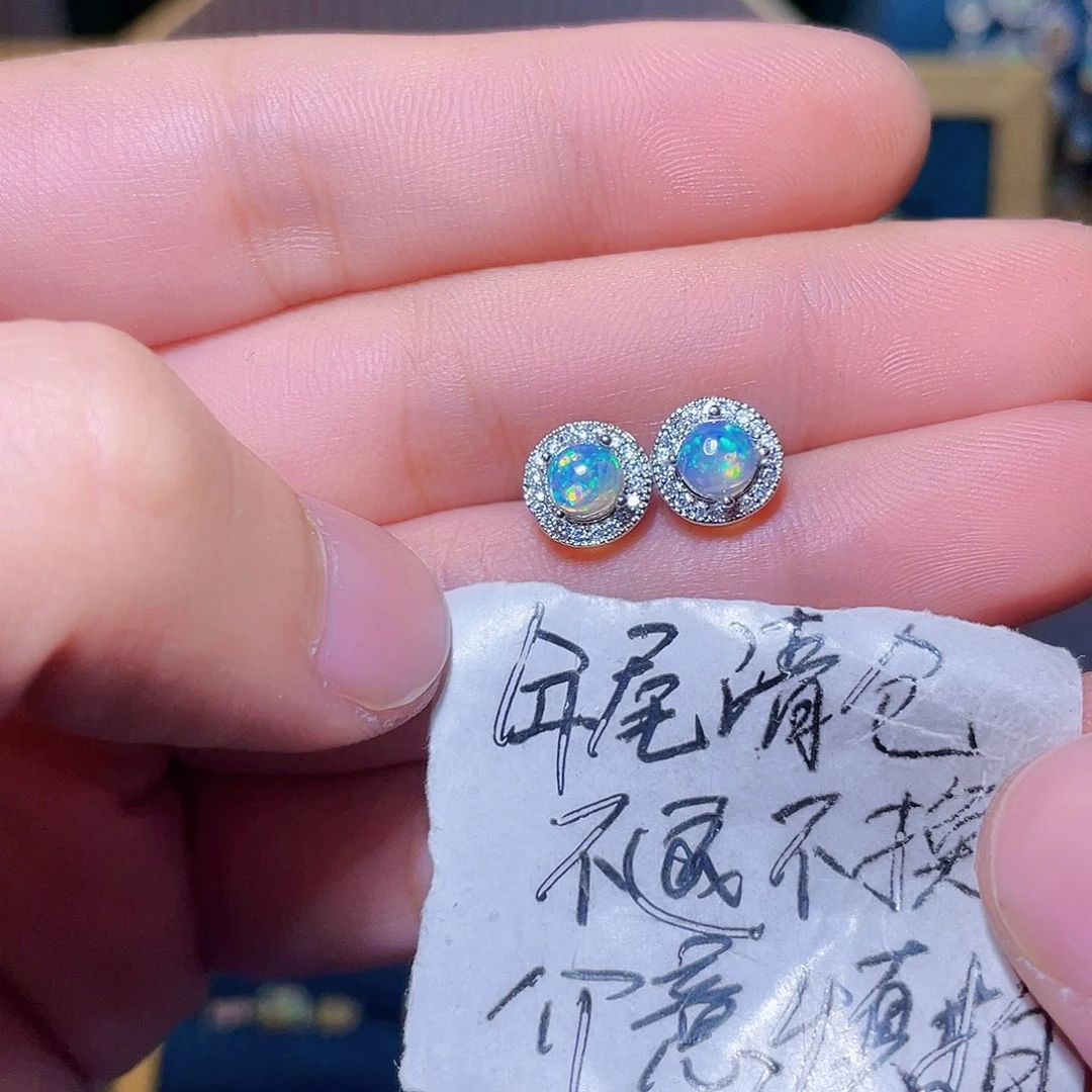 欧泊耳钉）铜托银S925镶嵌G****调