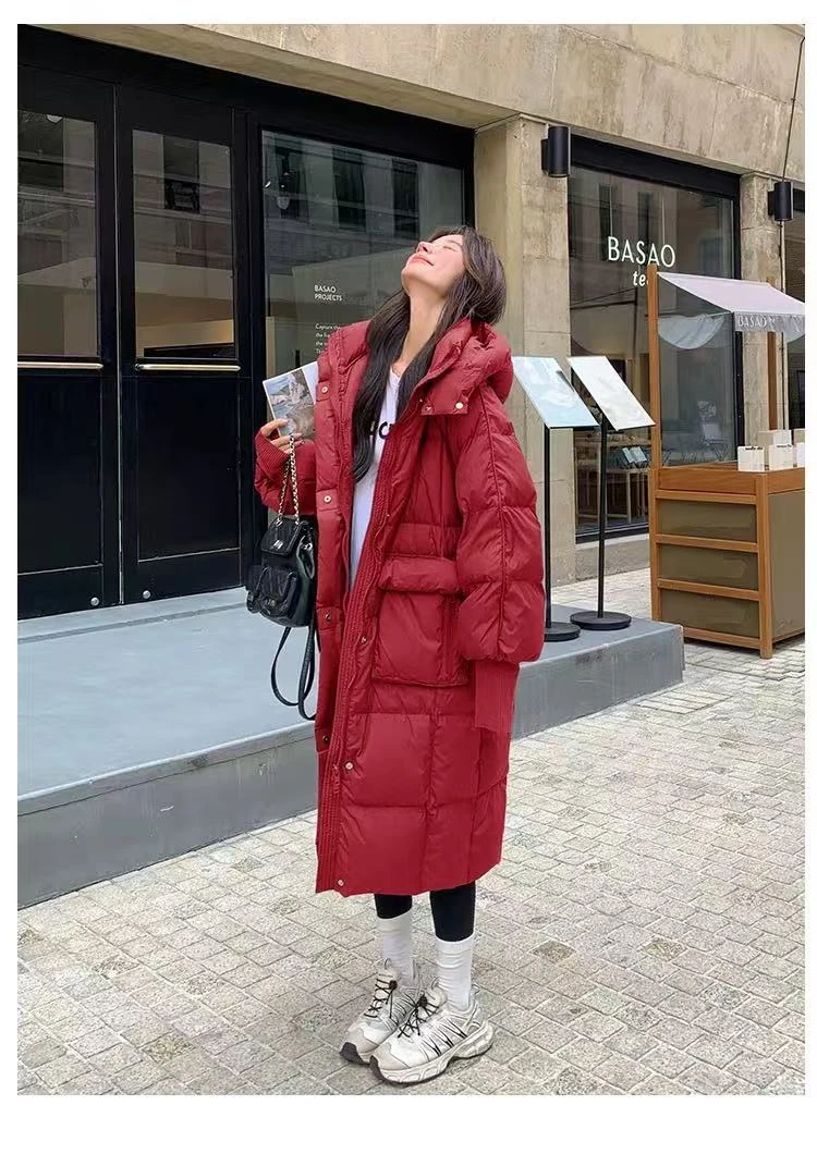 中长款加厚羽绒服女2024冬季新款韩系高级感鸭绒长款过膝外套8801