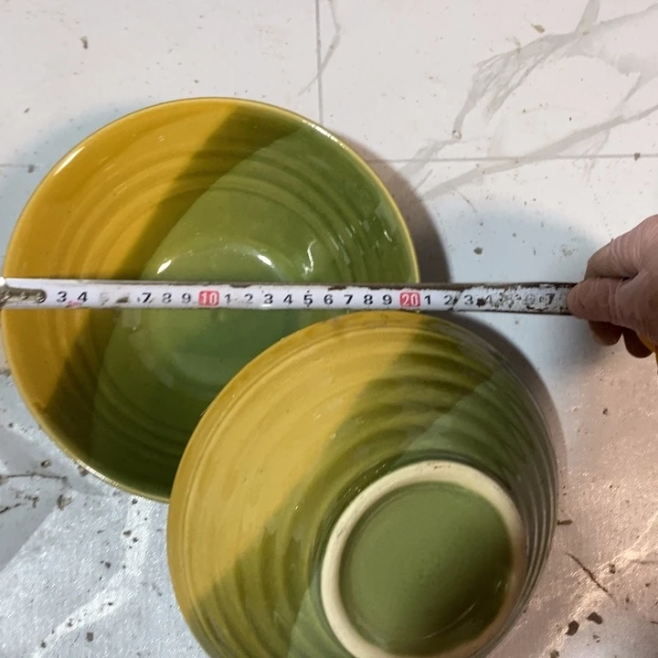 瓷片五厂三色斗笠面碗一对微瑕疵