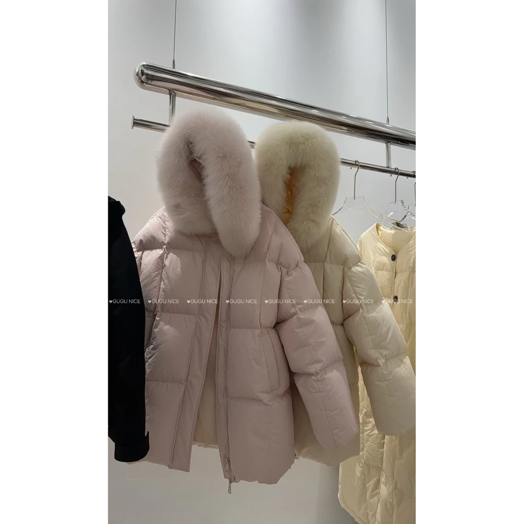 【古古】12.06新款韩系狐狸毛超大毛领奶呼呼90白鸭绒羽绒服 G24625