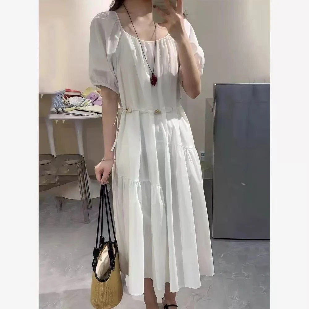 2025夏季休闲连衣裙女高收腰遮肚子显瘦裙Y017