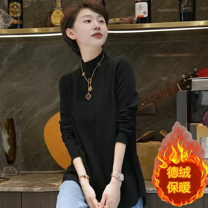 【慵懒风】秋冬季宽松遮肉显瘦半高领卫衣百搭显瘦大码中长款打底衫