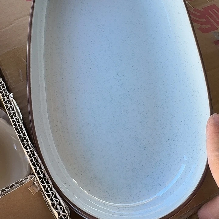 外贸尾单高温陶瓷微瑕粗陶鱼盘青釉